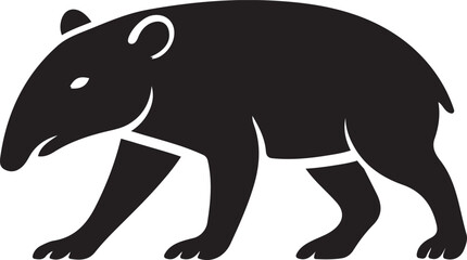 Tapir silhouette walking on white background, Black tapir animal vector design
