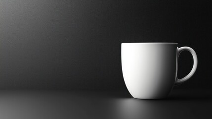 White mug, dark background, studio shot, product display