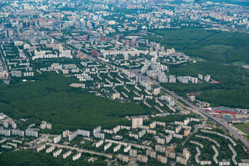 Trade Union Street and the Moscow districts of Teply Stan and Konkovo from a bird's-eye view.