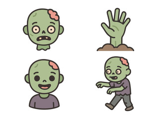 Kawaii Green Zombie Vector Design for Stickers and Digital Decorations