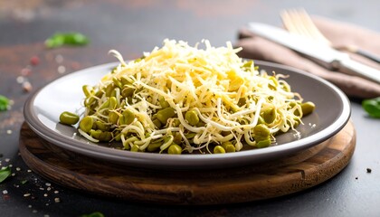 Delicious, healthy plate of sprouts and shredded cheese