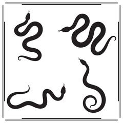 Snake Silhouette Icons Set - Black Snake, Serpent, Snake Shape Collection for Animal, Reptile, Wildlife, Nature, and Dangerous Creatures