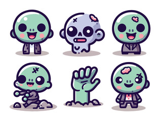 Chibi Style Zombie Vector Set for Cute Horror or Halloween Art Projects