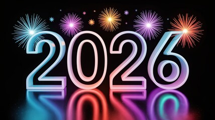 The year 2026 is displayed with fireworks in the background, symbolizing a celebration of the new year and the anticipation of future events and milestones.