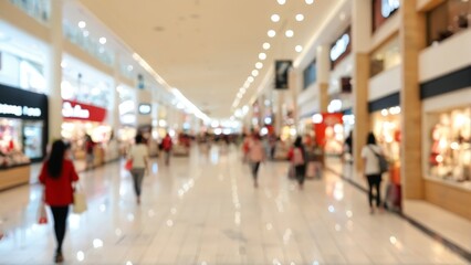 商業施設、小売、または消費者主義をテーマにした、明るい屋内空間の抽象的なイメージ（ぼかし効果あり）