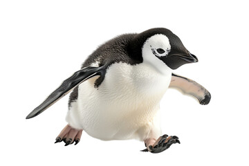 Fototapeta premium Adorable penguin walking with outstretched flippers ready for a fun adventure, isolated on a white background.