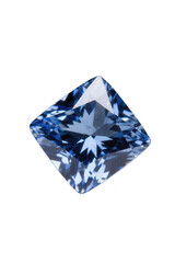 Fototapeta premium Square Cut Blue Gemstone on White: Close-up Shot of a Sparkling and Faceted Jewel for Jewelry Design, Fashion or Background Use - High Clarity &