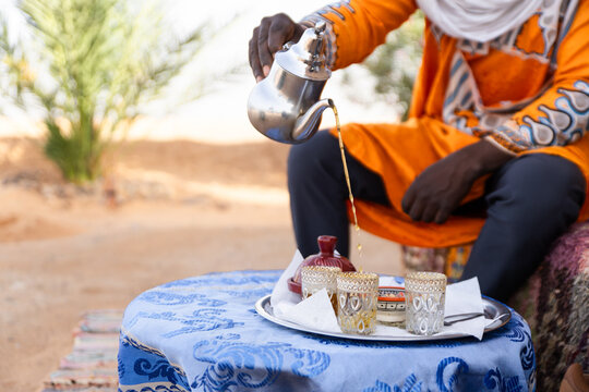 Nomadic tea time in a Sahara desert camp, Morocco