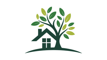 Tree growing from a house symbolizing growth and nature
