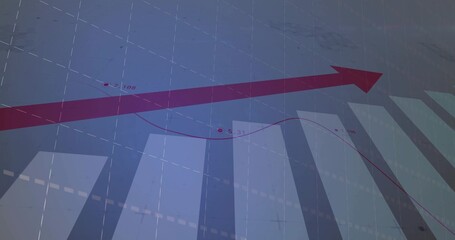Displaying dynamic red arrow trending upward on virtual dashboard, with bar columns and grid lines