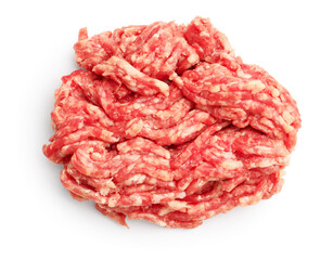 Fresh raw minced meat isolated on white, top view