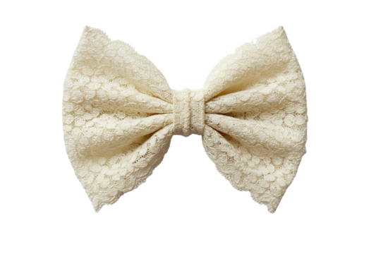 A delicate lace bow in ivory color, close-up shot with fine texture details