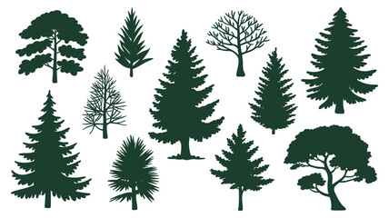 Obraz premium Collection of diverse evergreen and deciduous tree silhouettes