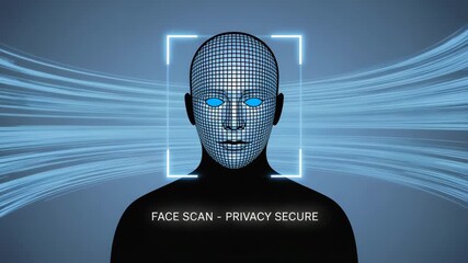 Facial Recognition Technology: A digital representation of a person's face emerges, encased within a security frame. This modern display shows the core of safety protocols. - Powered by Adobe