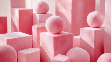 Gradient pastel tones are used in the artistic studio background with soft cube sphere plush shapes