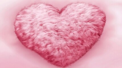 The cozy atmosphere of a bedroom is enhanced by a soft plush heart shape pillow with an ultra-realistic texture in pastel pink color against a minimalistic home decor style background
