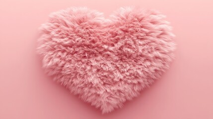 A minimalistic home decor style bedroom features a cozy background with a soft plush heart-shaped pillow in pastel pink color and ultra-realistic texture