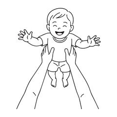 simple line art vector of First person view illustration showing both hands raised up as if lifting a child