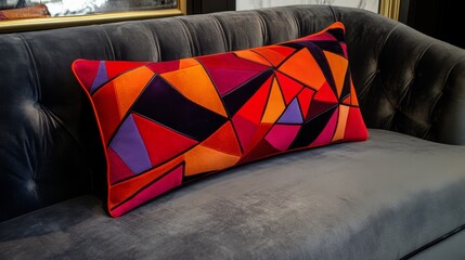 Colorful geometric pillows serve as decorative accent cushions in modern interior design to enhance soft furnishings and home decor