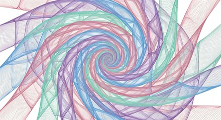 Colorful abstract spiral fractal pattern with pastel colors, isolated on white background