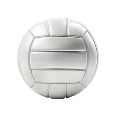 A sleek, modern studio shot of an all-white volleyball with a glossy, highly reflective finish. 
