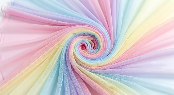 Swirling rainbow fabric, pastel colors, soft tulle, delicate texture, ethereal and magical effect - Powered by Adobe