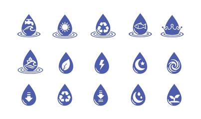 Water droplet and ripple, splash symbol, icon collection