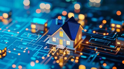 Digital house model on glowing network background representing smart technology in modern homes - Powered by Adobe