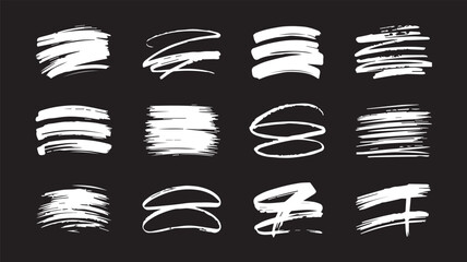 Vector art of collection of white scribble brush strokes isolated on
