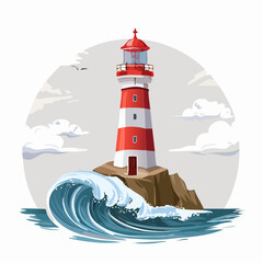 Leuchtturm auf einer Klippe am st&uuml;rmischen Meer