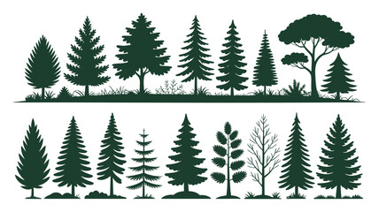 Obraz premium Collection of dark green pine and evergreen tree silhouettes