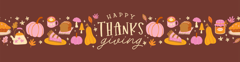 Lovely hand drawn Thanksgiving design, cute doodle background, great for banners, wallpapers, wrapping, textiles - vector design