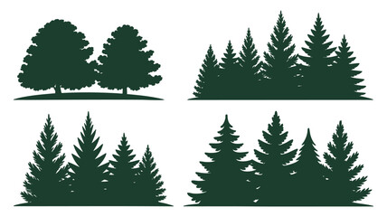 Fototapeta premium Silhouettes of various evergreen trees in a forest setting