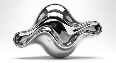 Abstract metallic liquid sculpture with smooth curves isolated on white background