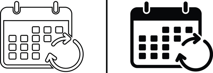 Calendar Icon for Recurring Events: The images depict a calendar icon with a circular arrow, representing the concept of recurring events or appointments.