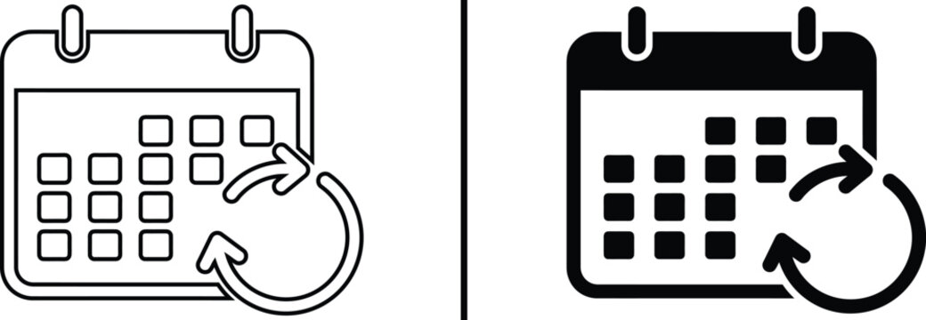 Calendar Icon for Recurring Events: The images depict a calendar icon with a circular arrow, representing the concept of recurring events or appointments.