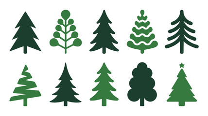 Fototapeta premium Collection of diverse green christmas tree illustrations