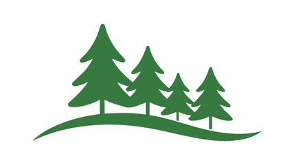 Obraz premium Simple green evergreen trees on a wavy hill