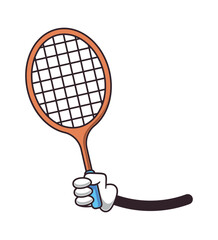Comic hand holding tennis racket