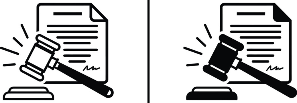 Legal Accordance: Illustration of a gavel striking a document, symbolizing the affirmation of legal agreements.