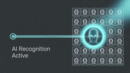 AI Recognition: A futuristic concept of artificial intelligence face recognition highlights the potential of advanced technology to detect and identify individuals. - Powered by Adobe