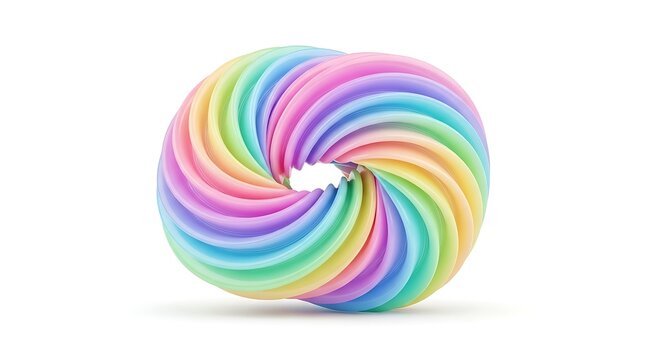 Colorful torus knot shape with pastel rainbow swirls, isolated on white background