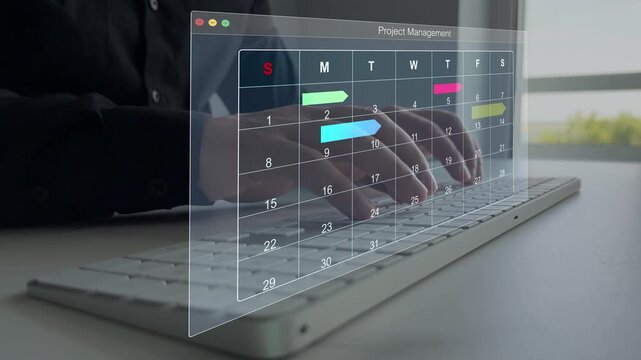 Calendar work schedule, business plan concept.	Managing a scheduled meeting.Businessman manages time to work efficiently and on time on all projects. 
