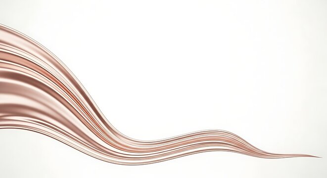Abstract metallic rose gold liquid wave flowing isolated on white background