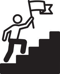 Vector art of achievement icon showing a person climbing stairs with a flag symbolizes success, ambition, and determination in reaching goals on