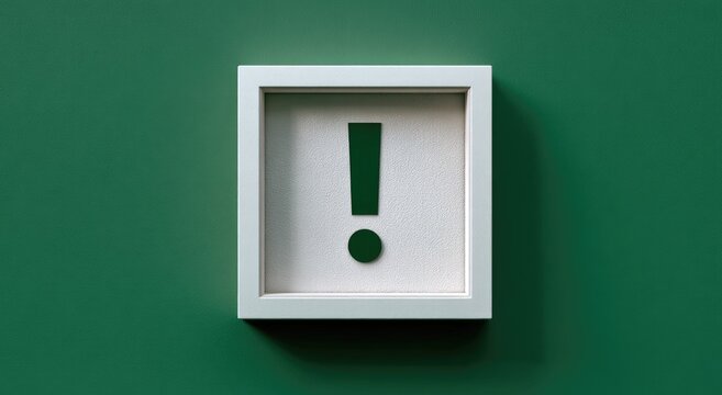 A green exclamation point inside a white frame set against a deeper green background