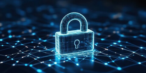 A blue lock is displayed on a blue background