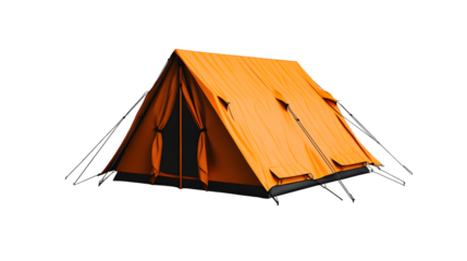 Hyperrealistic traditional camping tent with orange cover for outdoor adventure