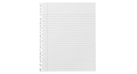 Isolated loose leaf paper sheet with line for note taking in office and school supply