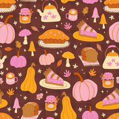 Lovely hand drawn Thanksgiving design, cute doodle background, great for banners, wallpapers, wrapping, textiles - vector design